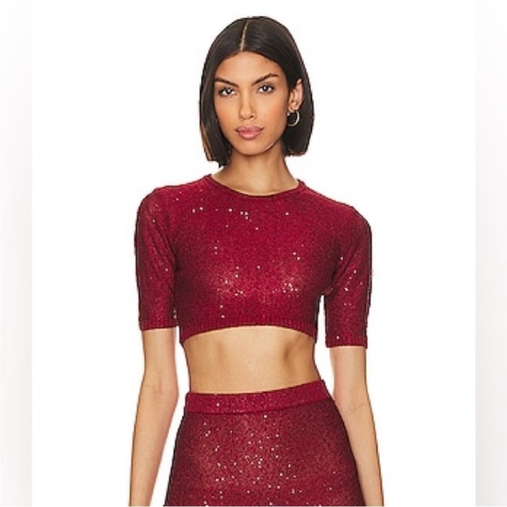 Misa Los Angeles Sparkling Deep Red Top and Skirt - Picture 7 of 9
